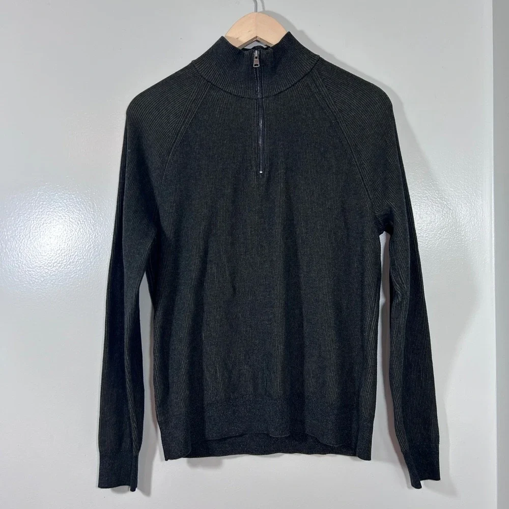 Banana Republic Mens Small Olive Green 100% Supima Cotton Quarter Zip Sweater